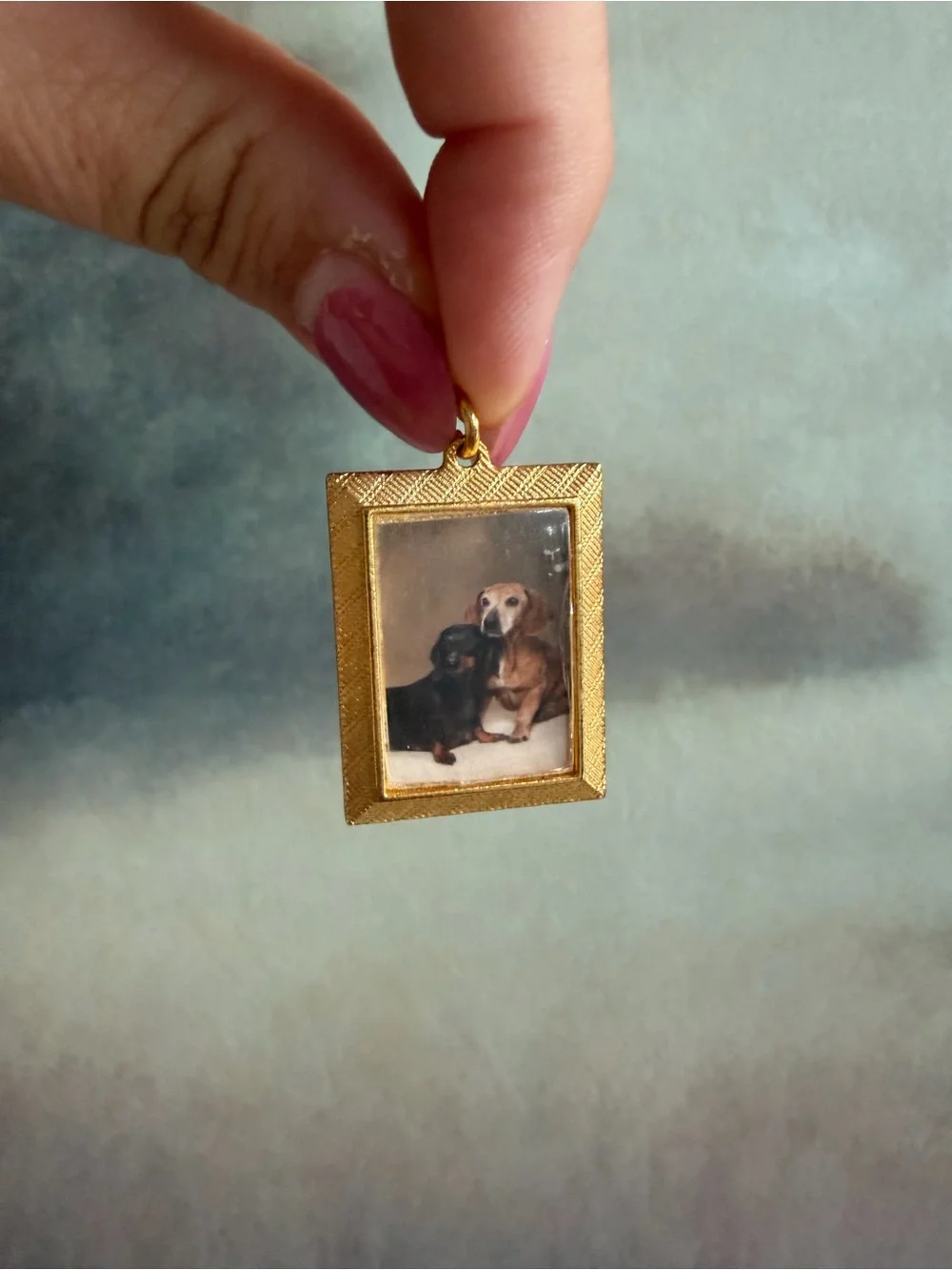 Gold-tone Rectangular Pet Photo Charms - Dog & Cat